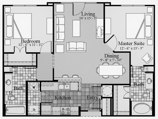 Beautiful and spacious 2 bedroom 2 bathroom unit with updated kitchen and eat-in dining room.